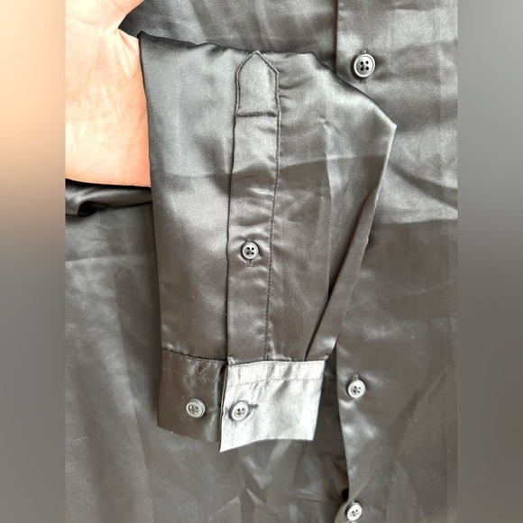 ASOS Design Sleek Button-Down Dress Shirt Black Satin Size Medium - Picture 6 of 9